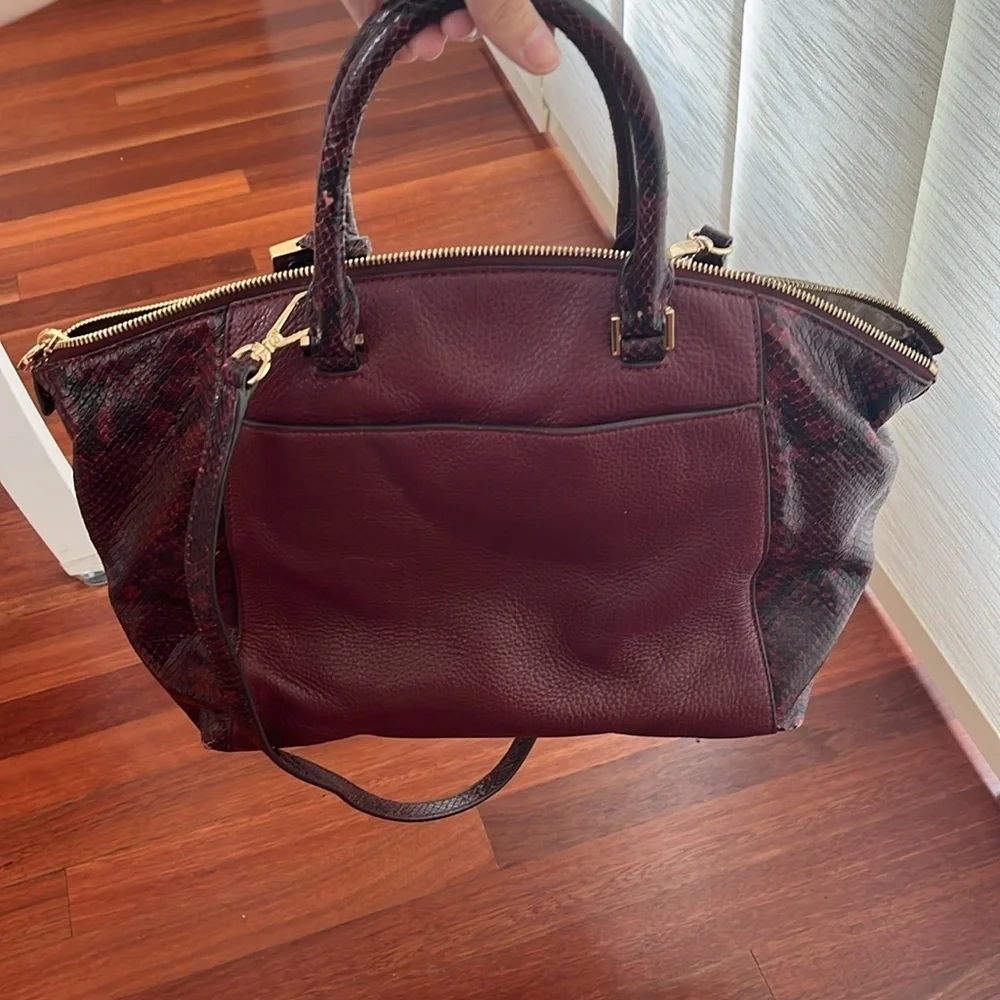 MICHAEL KORS Riley satchel maroon snakeskin leather